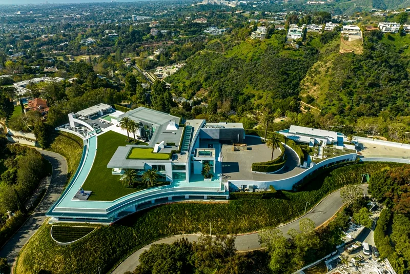 A modern hillside mega-mansion in Bel Air